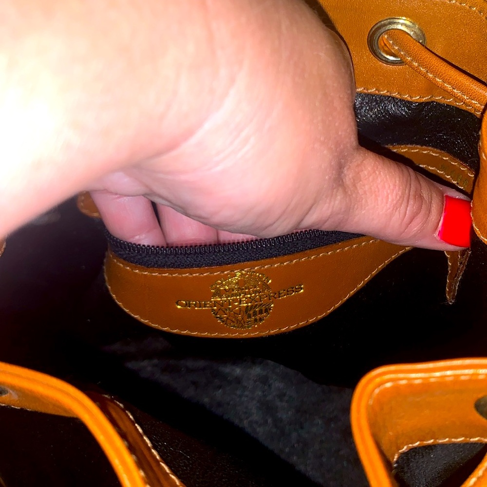 Italian Venice Simplon Orient Express Leather Bucket Bag/dustbag Black & Brown - Picture 10 of 11